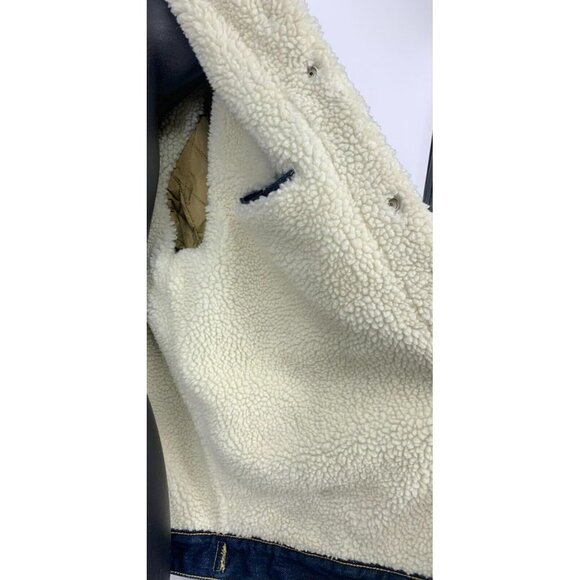 Levi Strauss Unisex Denim Trucker Jacket Size Medium M Blue Snap Button Sherpa - Picture 7 of 10